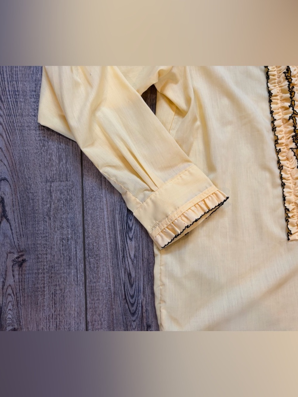 Vintage 70s Yellow Ruffle Tuxedo Shirt Mens 17-36 French Cuff Disco Formal Gala - Picture 6 of 10